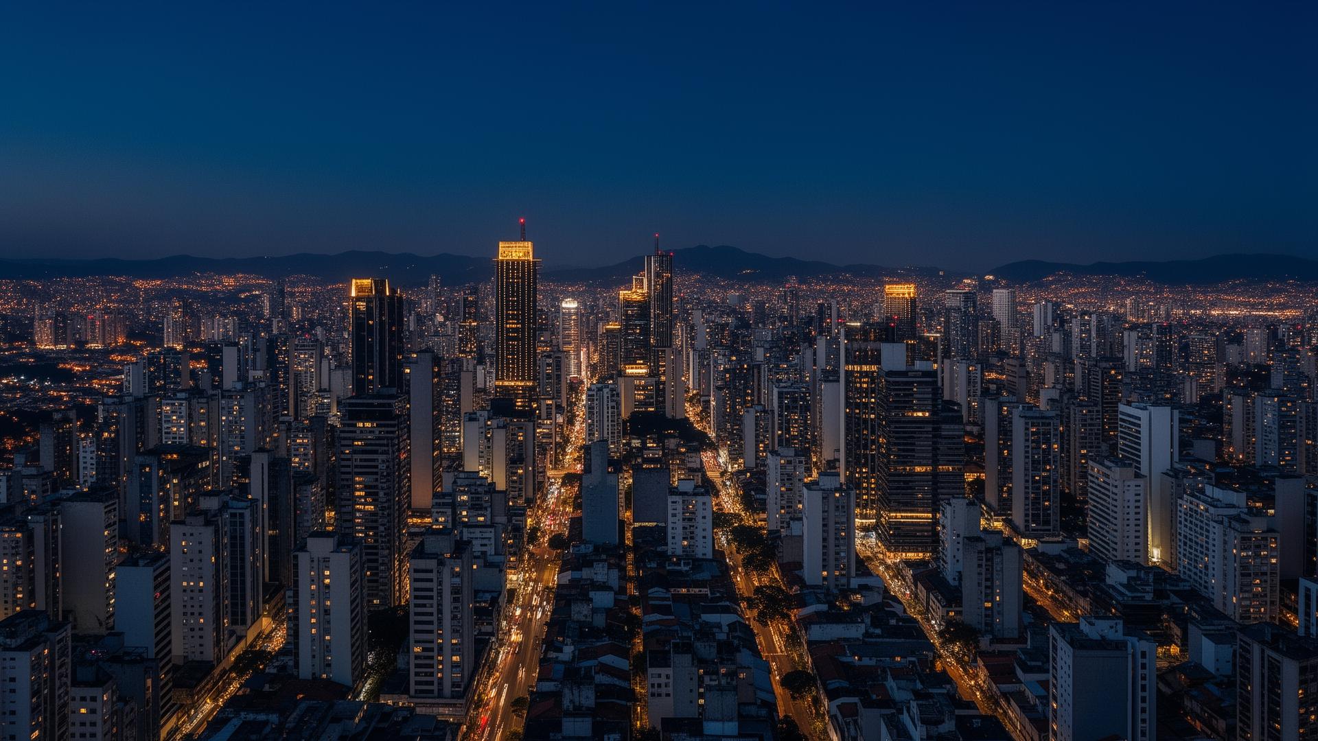 Vista aérea noturna de São Paulo